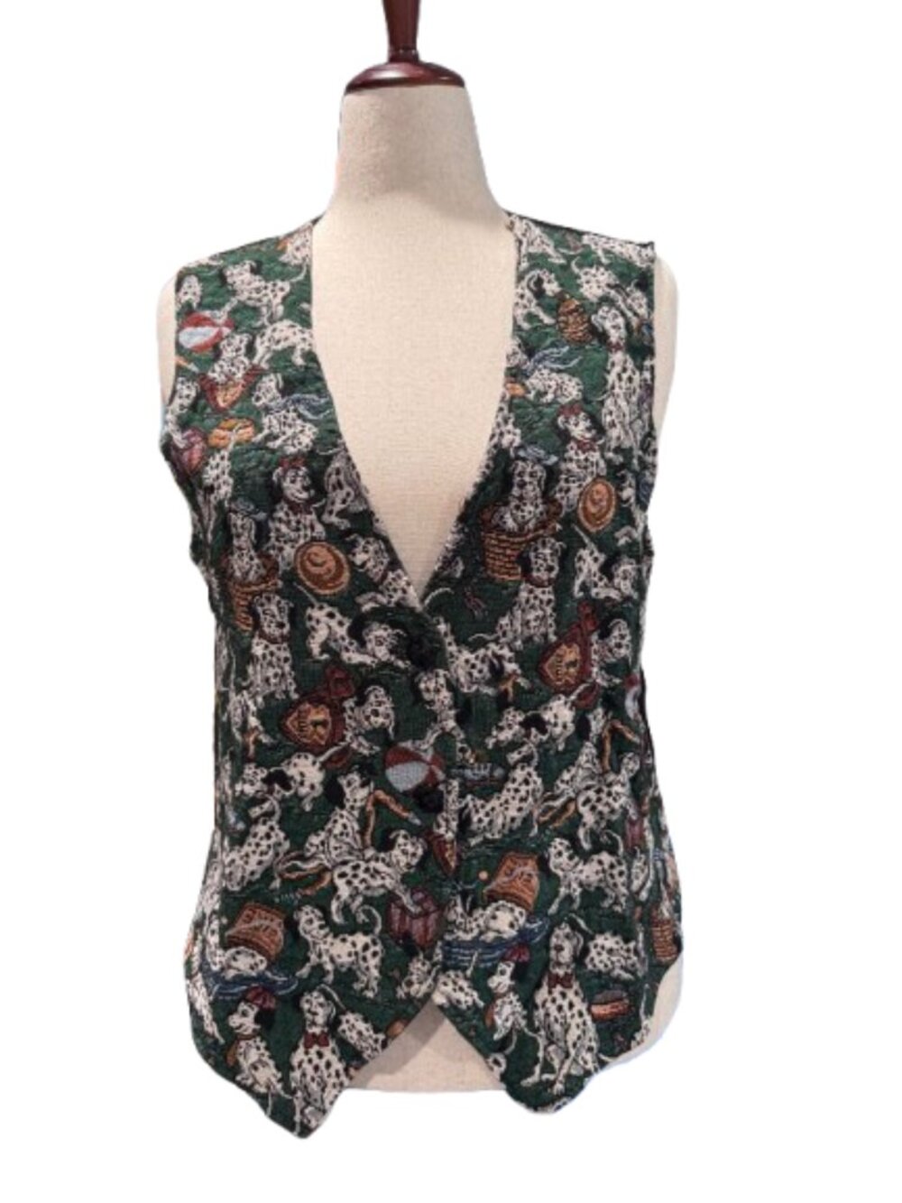 VTG Casual Corner & Co Dalmatian Women’s Vest Button Up Green Multicolor (1XL) - Picture 2 of 16